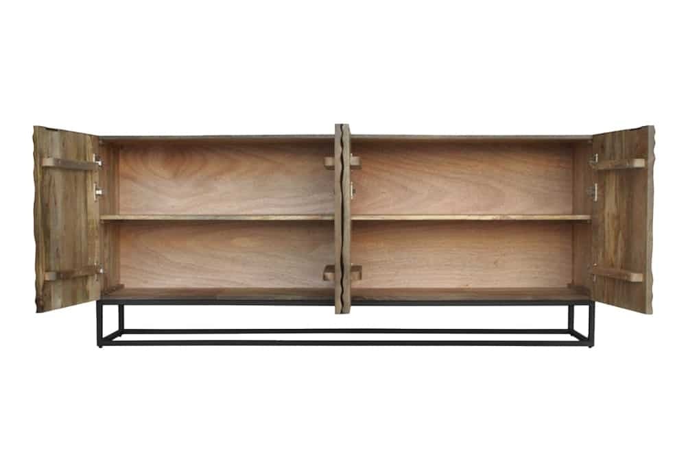 Buffet massif ZEN CIRCLES 180cm en bois de manguier marron foncé design 3D - 44580