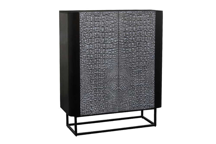 Buffet fait main CROCO 120cm gris noir en manguier massif design 3D - 44581