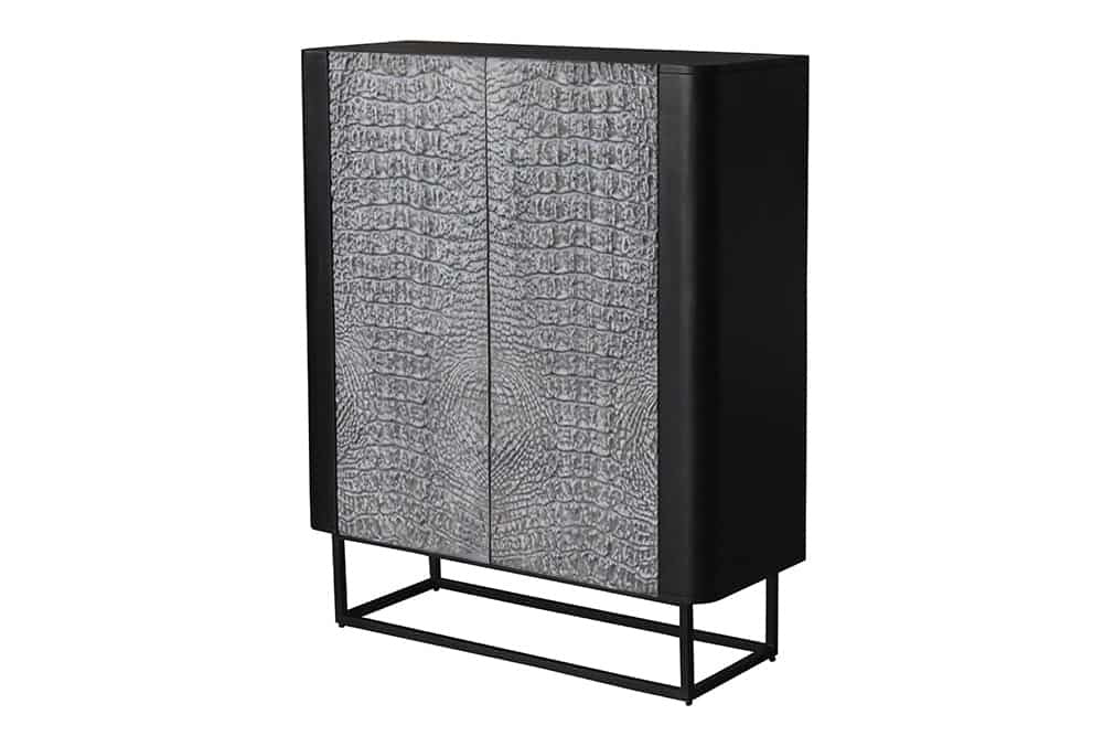Buffet fait main CROCO 120cm gris noir en manguier massif design 3D - 44581