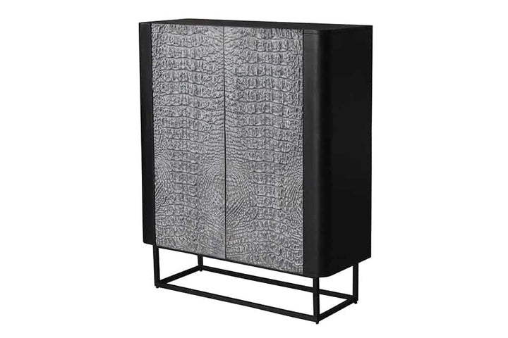 Buffet fait main CROCO 120cm gris noir en manguier massif design 3D - 44581