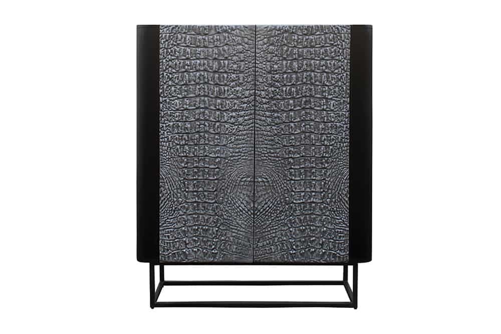 Buffet fait main CROCO 120cm gris noir en manguier massif design 3D - 44581