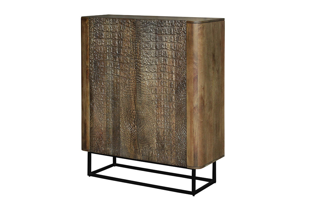 Buffet fait main CROCO 120cm en manguier massif marron design 3D - 44615