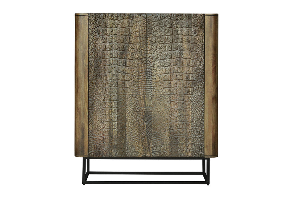 Buffet fait main CROCO 120cm en manguier massif marron design 3D - 44615