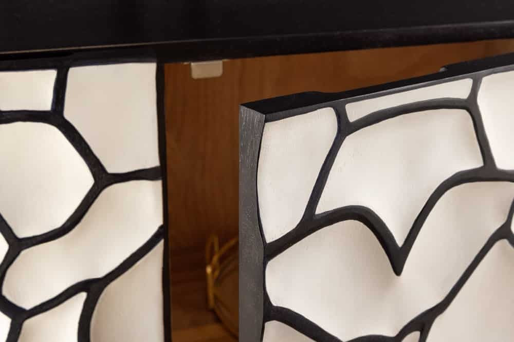 Buffet en bois massif VULCANO 120cm blanc noir manguier structure métal doré fait main - 44645