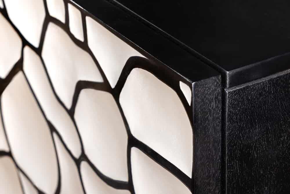 Buffet en bois massif VULCANO 120cm blanc noir manguier structure métal doré fait main - 44645