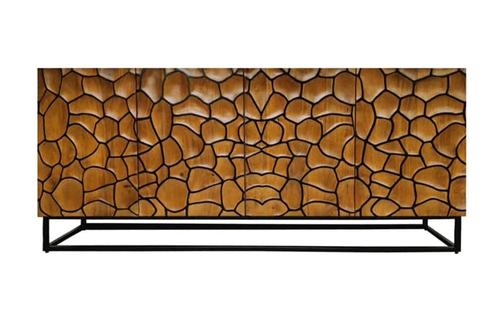 Buffet en bois massif VULCANO 180cm en manguier marron structure métal fait main noir - 44651
