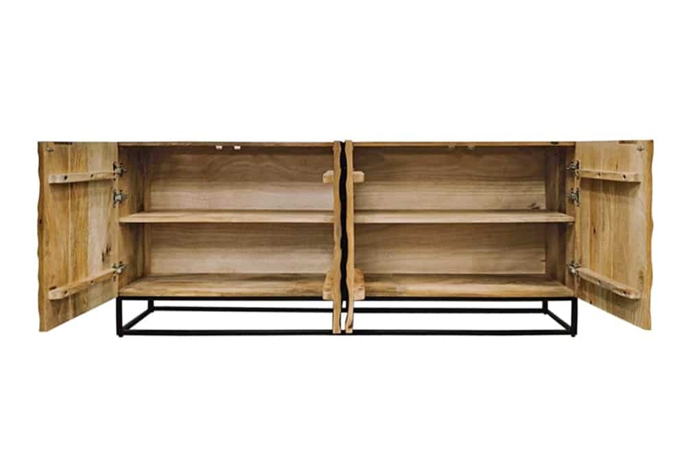 Buffet en bois massif VULCANO 180cm en manguier marron structure métal fait main noir - 44651