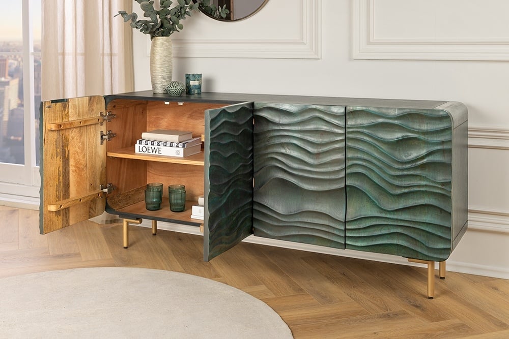 Buffet WAVE 160cm en manguier turquoise - 45635