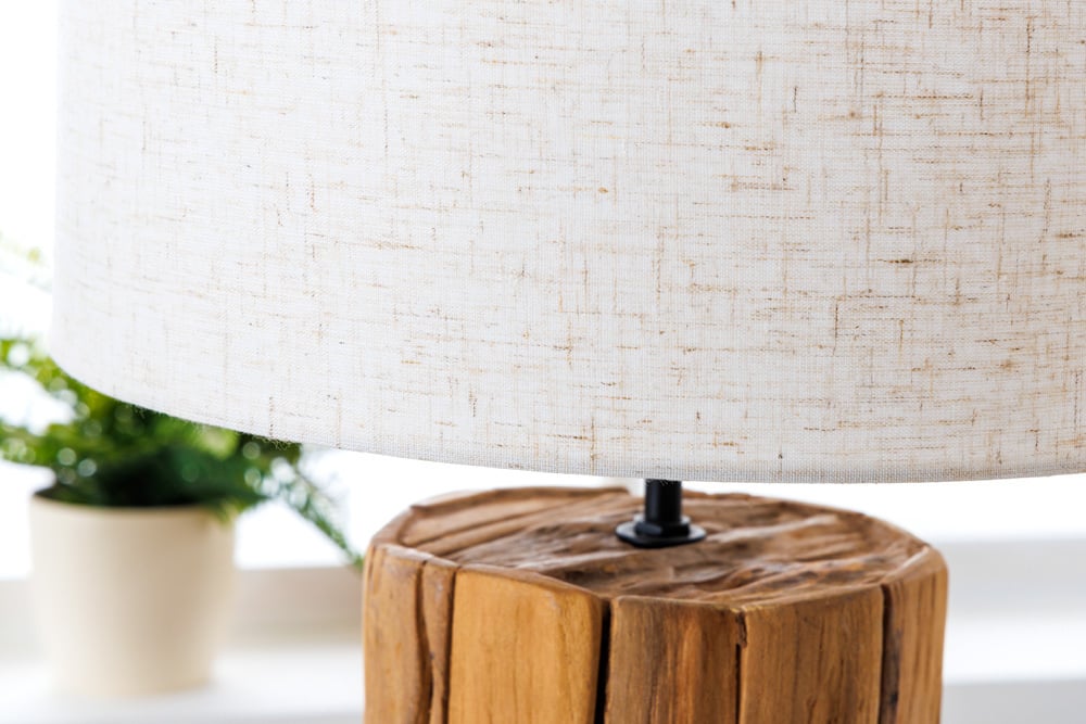 Lampe de table design ROOTS 60cm bois flotté abat-jour lin beige fait main - 39728