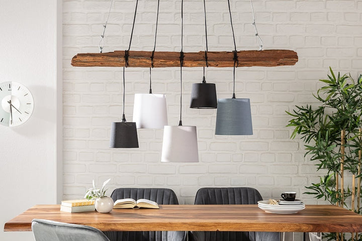Lampe à suspension design LEVELS 115cm en bois flotté noir-gris avec 5 lumières - 40693