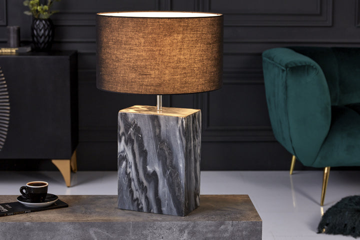 Lampe de table design NOBLE 55cm pied en marbre noir abat-jour en tissu - 40901