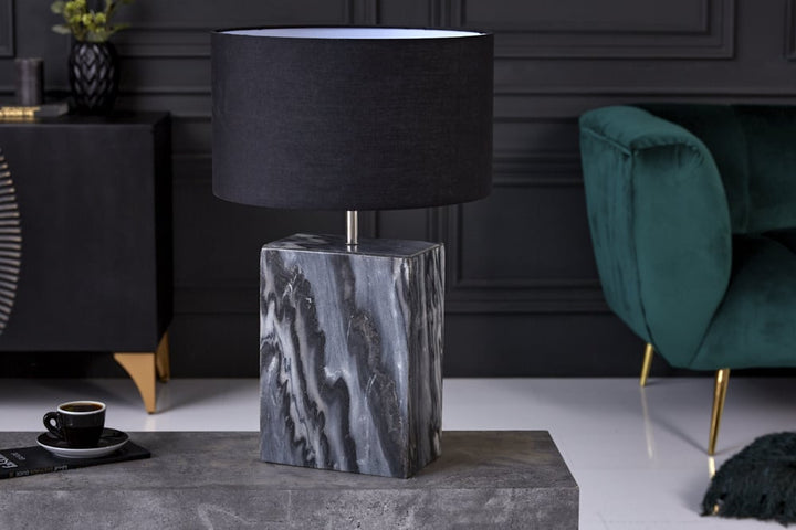 Lampe de table design NOBLE 55cm pied en marbre noir abat-jour en tissu - 40901