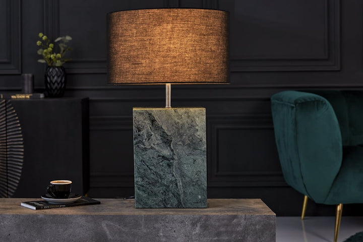 Lampe de table design NOBLE 55cm socle marbre vert abat-jour tissu - 40902