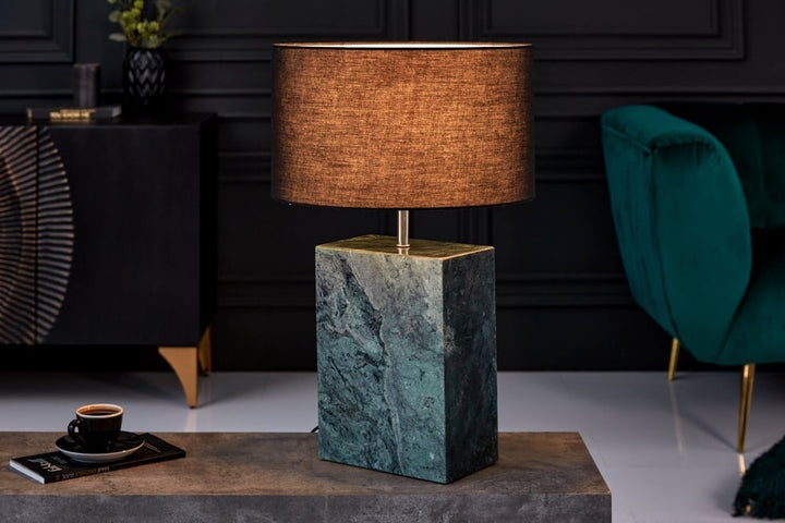 Lampe de table design NOBLE 55cm socle marbre vert abat-jour tissu - 40902