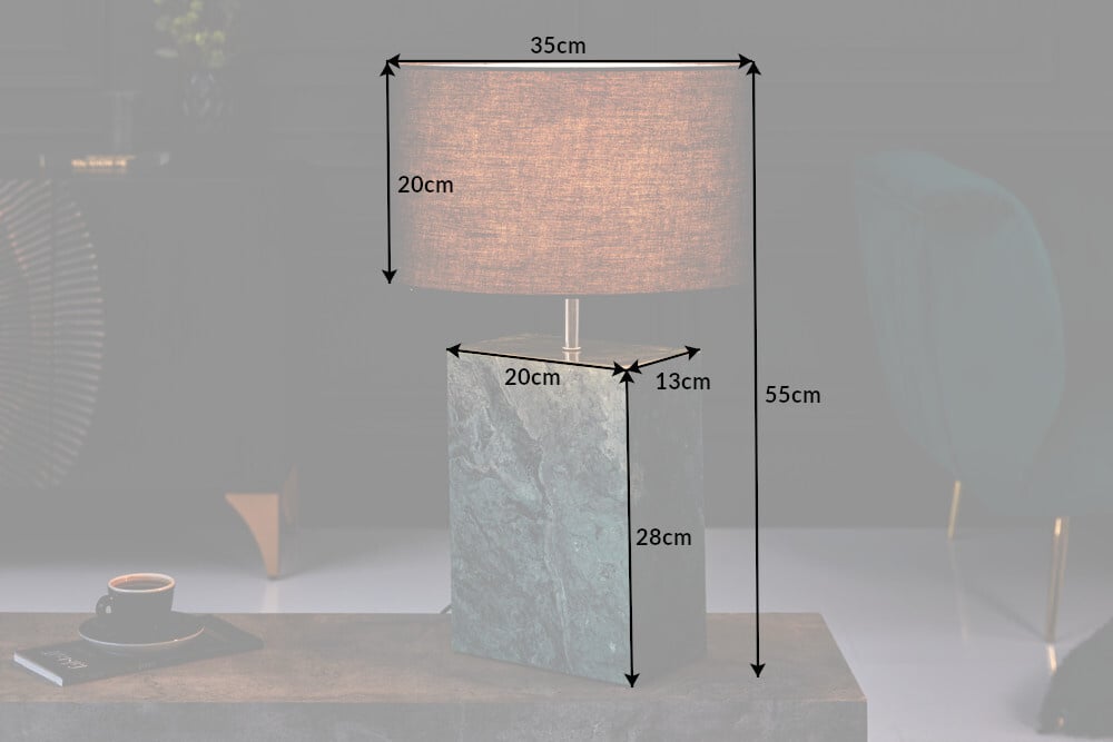 Lampe de table design NOBLE 55cm socle marbre vert abat-jour tissu - 40902