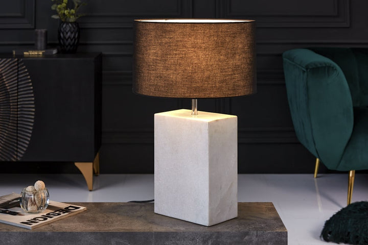 Lampe de table design NOBLE 55cm pied en marbre blanc abat-jour en tissu - 40903