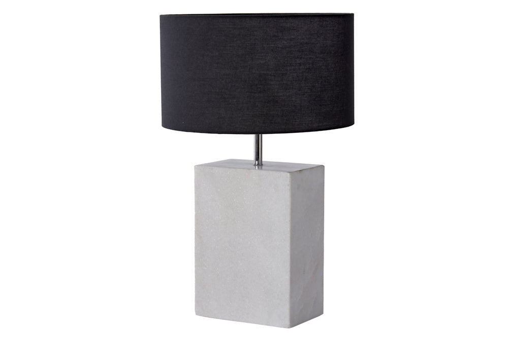 Lampe de table design NOBLE 55cm pied en marbre blanc abat-jour en tissu - 40903