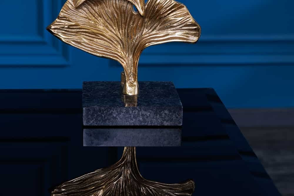 Lampe de table design GINKGO 70cm abat-jour en tissu noir métal doré socle en marbre fait main - 41694