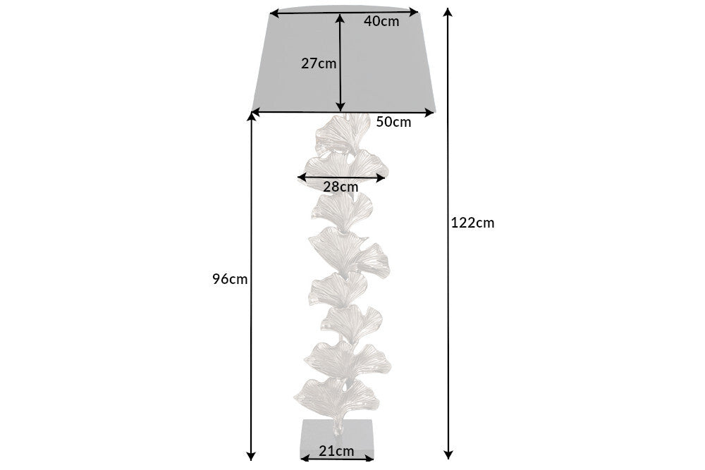 Lampadaire design GINKGO 122cm abat-jour en tissu noir métal argenté socle en marbre fait main - 41695
