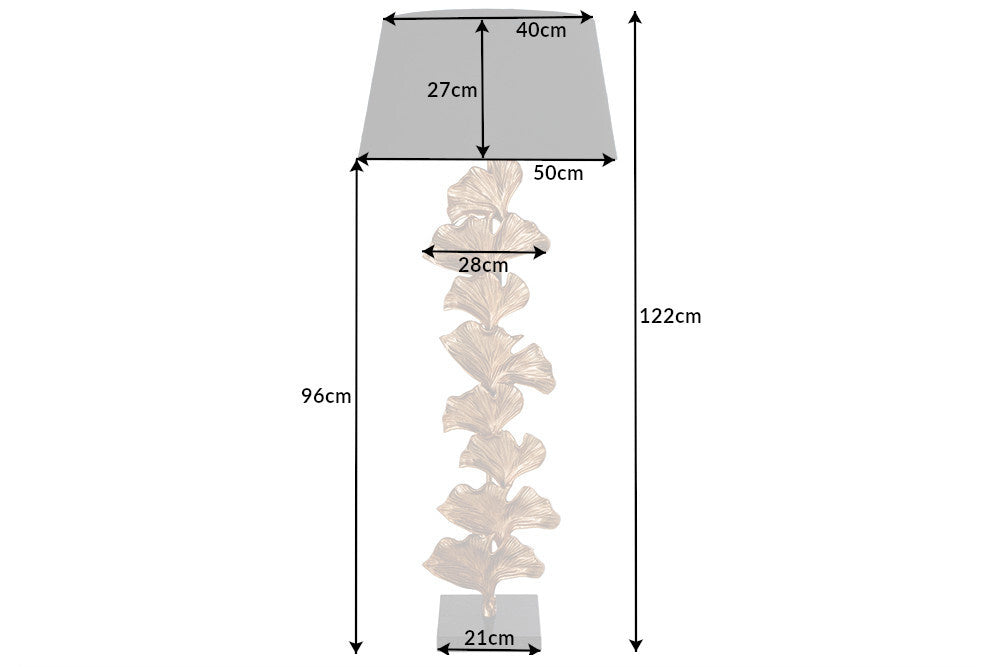 Lampadaire design GINKGO 122cm abat-jour en tissu noir métal doré socle en marbre fait main - 41696