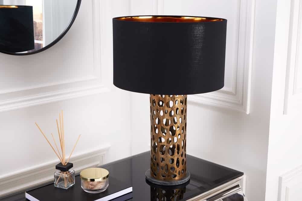 Lampe de table design ABSTRACT LEAF pied en marbre métal cuivre antique fait main - 42230