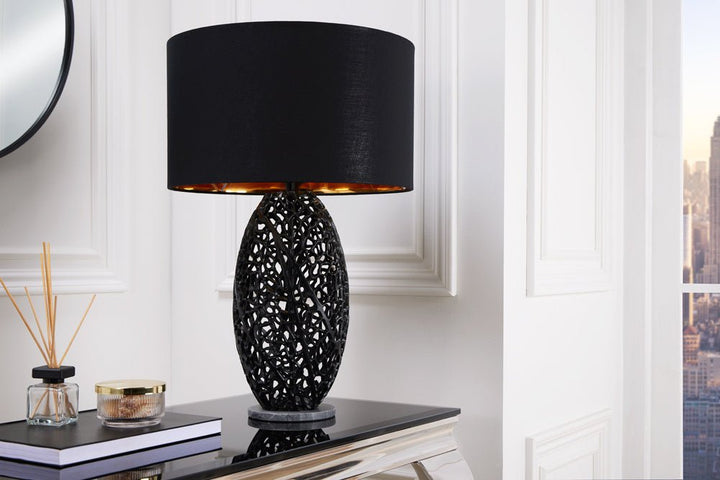 Lampe de table design ABSTRACT LEAF métal noir socle marbre fait main - 42231