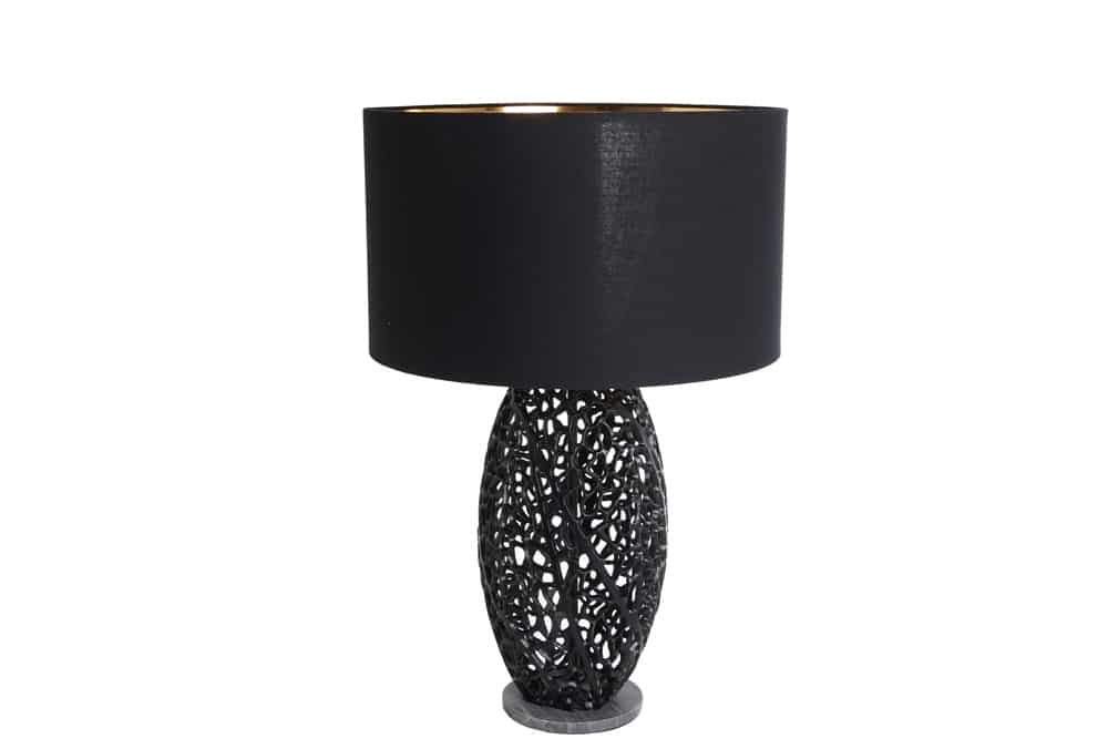 Lampe de table design ABSTRACT LEAF métal noir socle marbre fait main - 42231