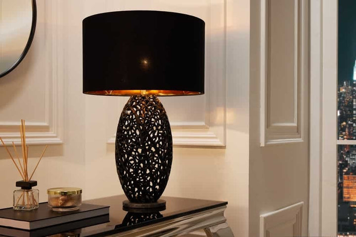 Lampe de table design ABSTRACT LEAF métal noir socle marbre fait main - 42231