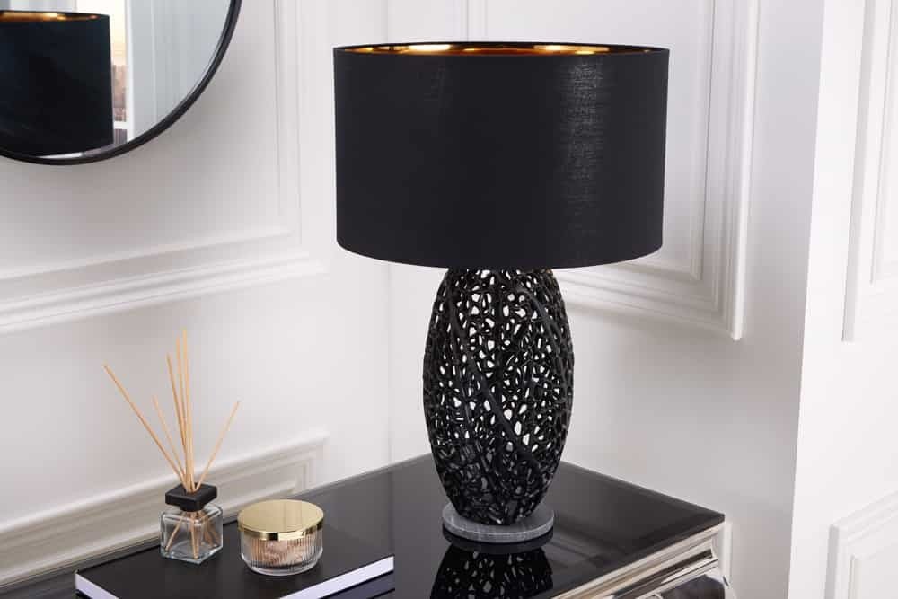 Lampe de table design ABSTRACT LEAF métal noir socle marbre fait main - 42231