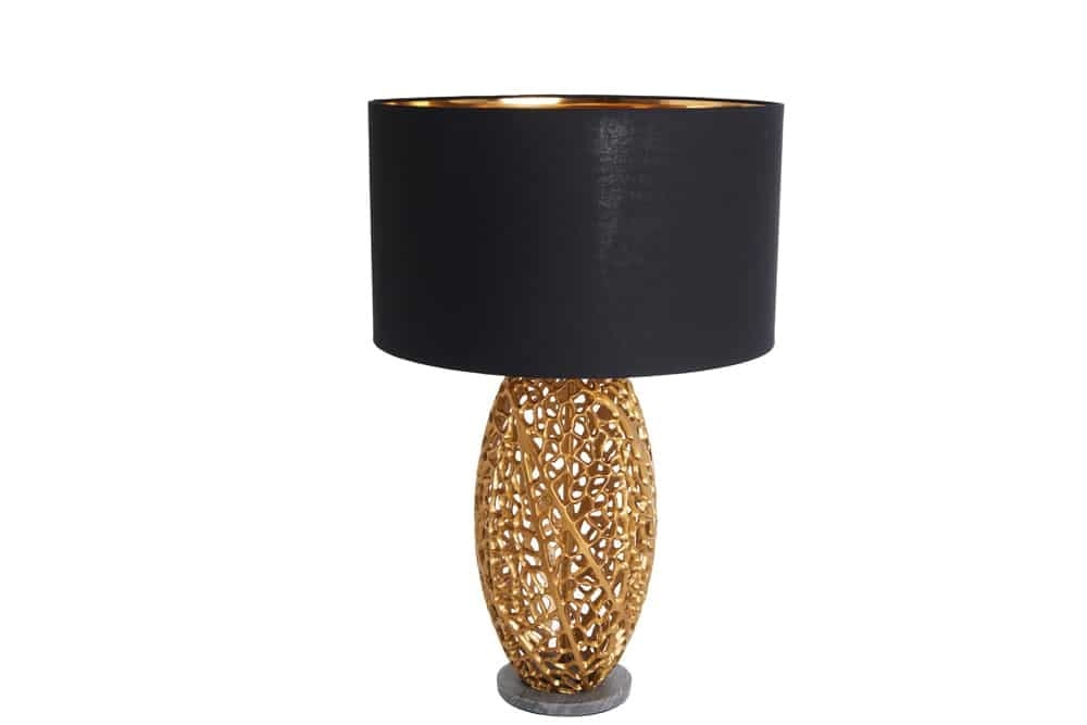 Lampe de table design ABSTRACT LEAF métal doré socle marbre noir fait main - 42232