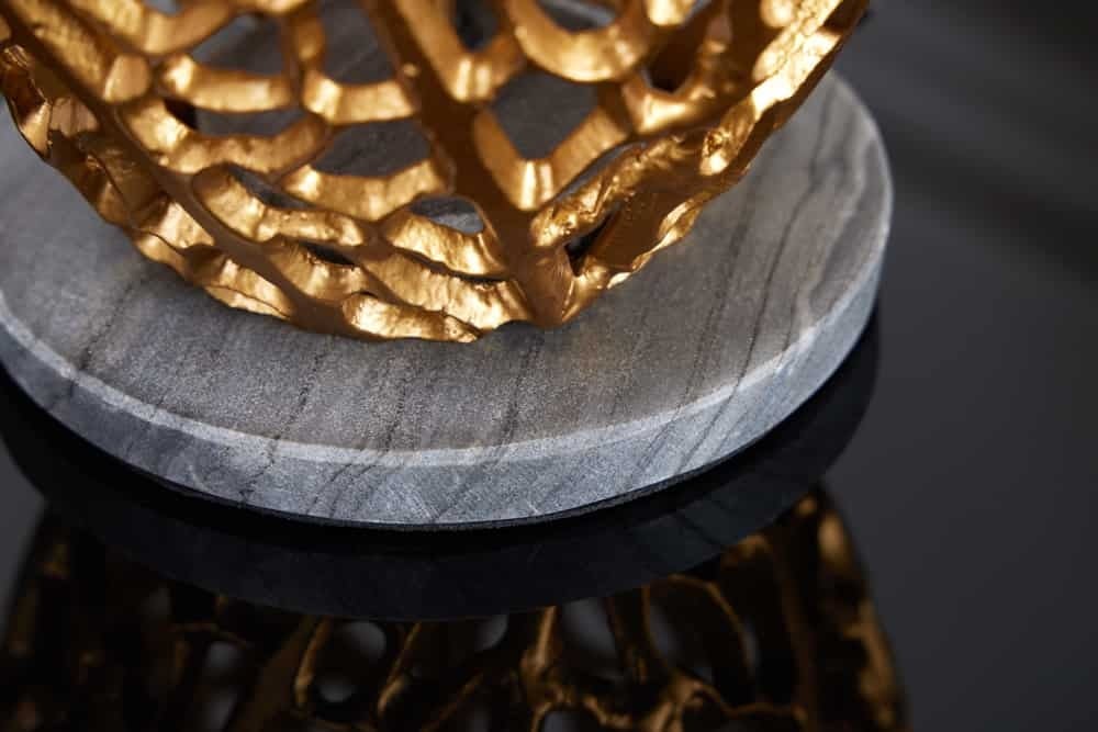 Lampe de table design ABSTRACT LEAF métal doré socle marbre noir fait main - 42232