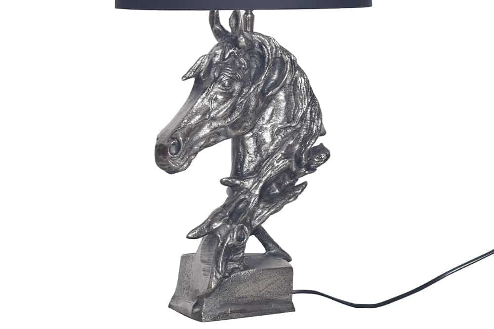 Lampe de table faite main CABALLO 60cm sculpture cheval en coton métal argenté-noir - 43624