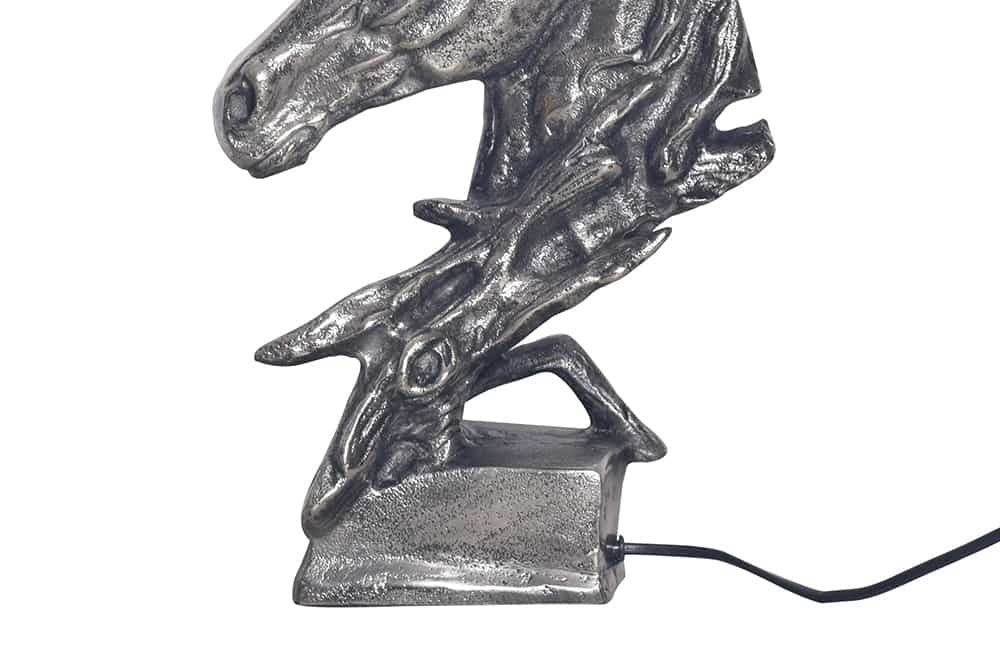 Lampe de table faite main CABALLO 60cm sculpture cheval en coton métal argenté-noir - 43624