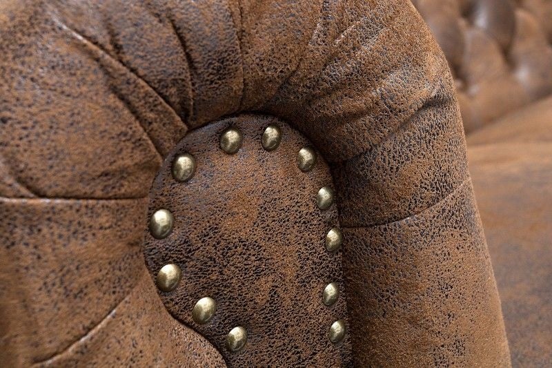 Canapé Chesterfield 2 places 150 cm marron antique avec surpiqûres boutons et âme à ressorts - 17109