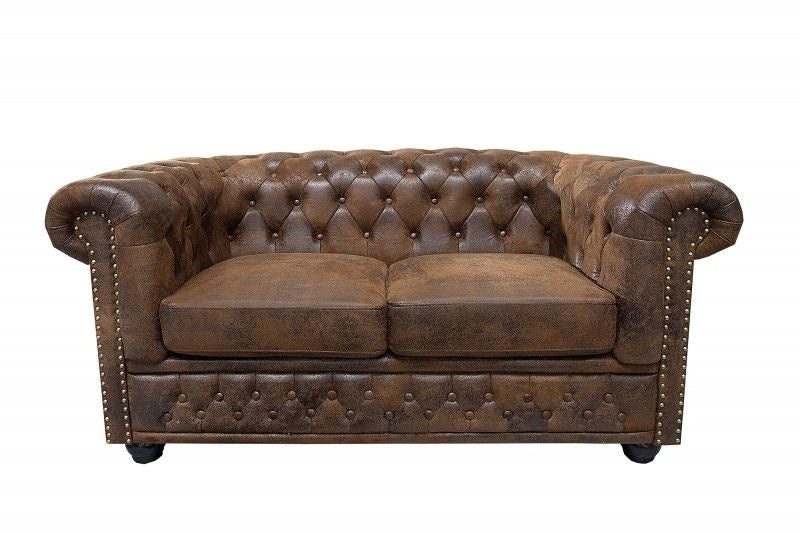 Canapé Chesterfield 2 places 150 cm marron antique avec surpiqûres boutons et âme à ressorts - 17109