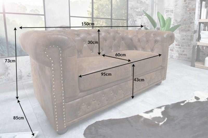 Canapé Chesterfield 2 places 150 cm marron antique avec surpiqûres boutons et âme à ressorts - 17109