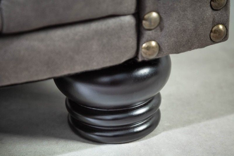 Canapé Chesterfield 2 places 150 cm vintage gris taupe avec surpiqûres boutons et âme ressorts - 40518