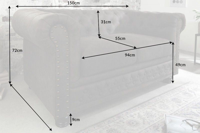 Canapé Chesterfield 2 places 150 cm vintage gris taupe avec surpiqûres boutons et âme ressorts - 40518