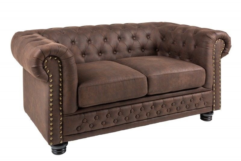 Canapé Chesterfield 2 places 150 cm marron vintage 2 places avec surpiqûres boutons et âme à ressorts - 40653