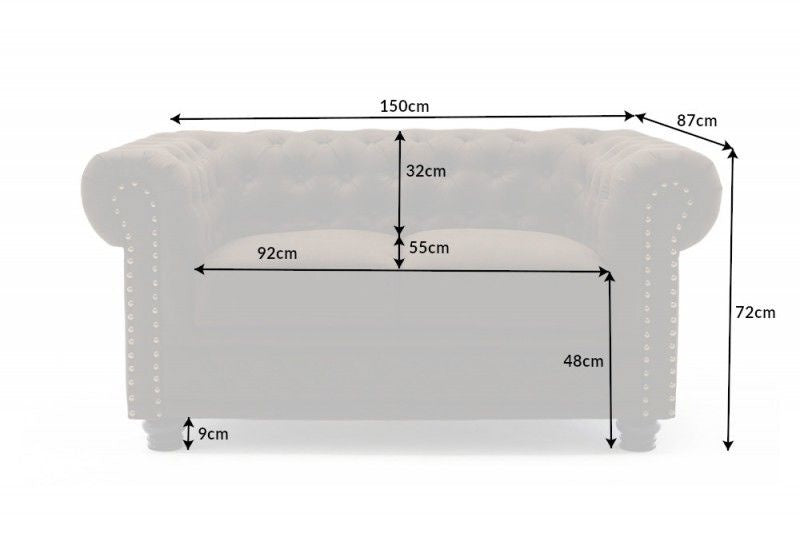 Canapé Chesterfield 2 places 150 cm marron vintage 2 places avec surpiqûres boutons et âme à ressorts - 40653