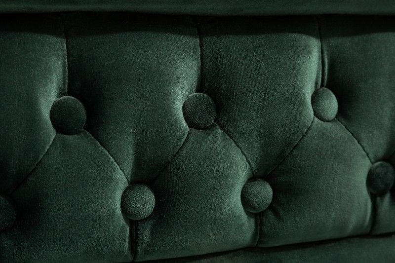 Canapé Chesterfield 3 places 205 cm velours vert bouteille avec surpiqûres boutons et âme à ressorts - 40483