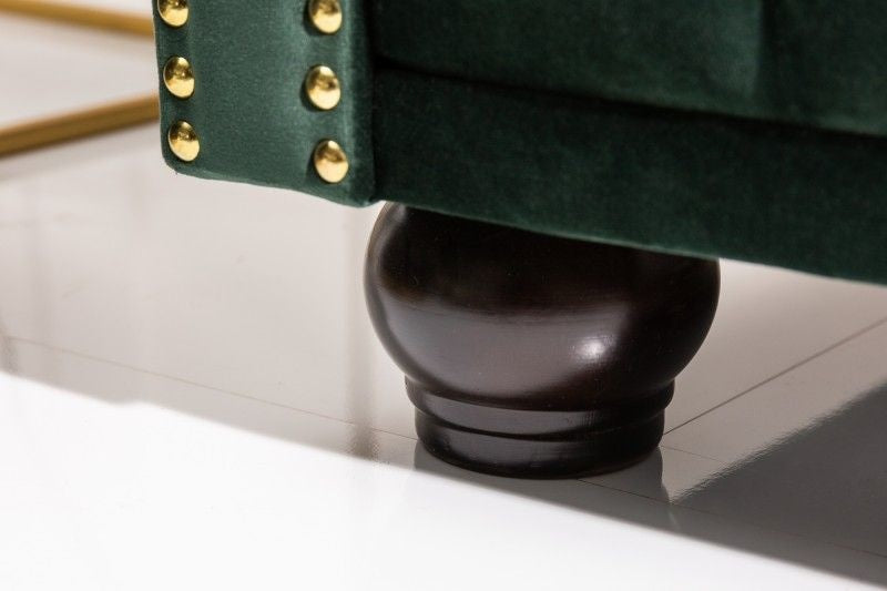 Canapé Chesterfield 3 places 205 cm velours vert bouteille avec surpiqûres boutons et âme à ressorts - 40483