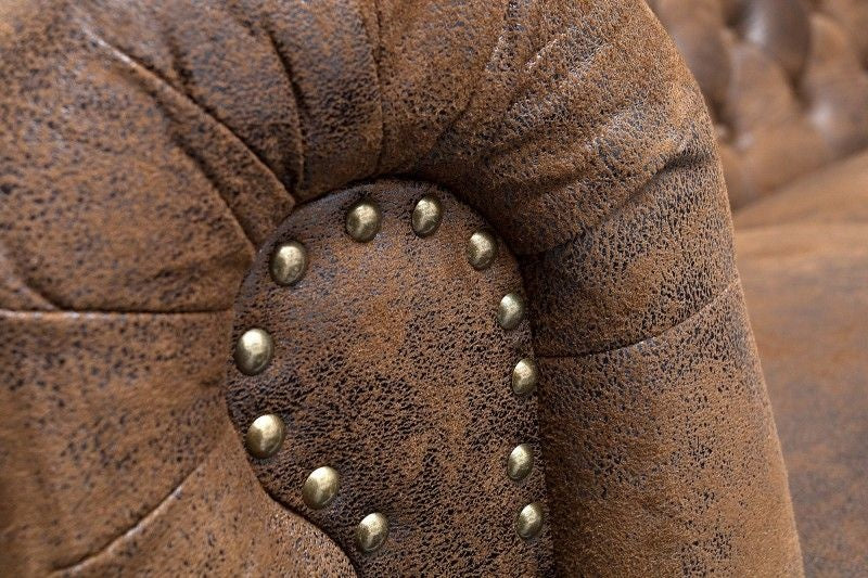 Canapé Chesterfield 3 places 205 cm marron antique avec surpiqûres boutons et âme à ressorts - 17382