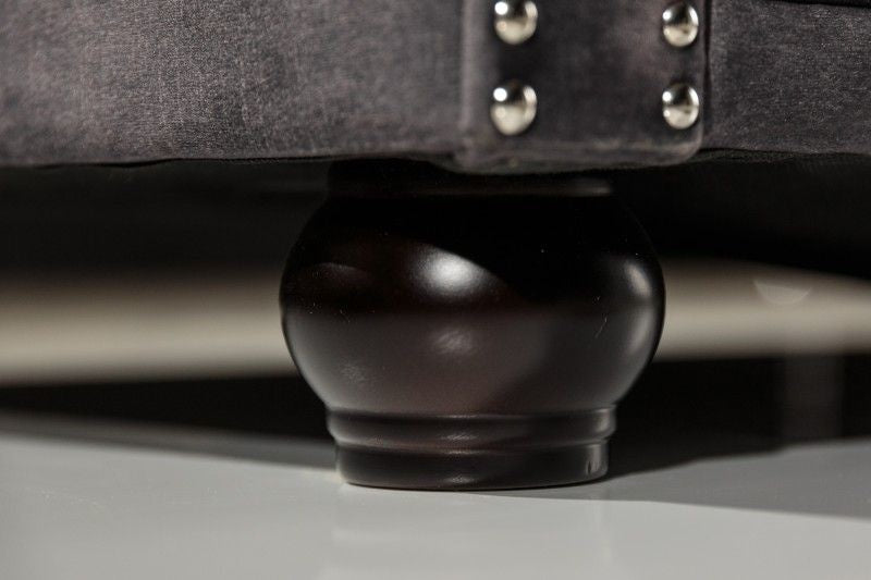 Canapé Chesterfield 3 places 205 cm velours gris avec surpiqûres boutons et âme à ressorts - 41215
