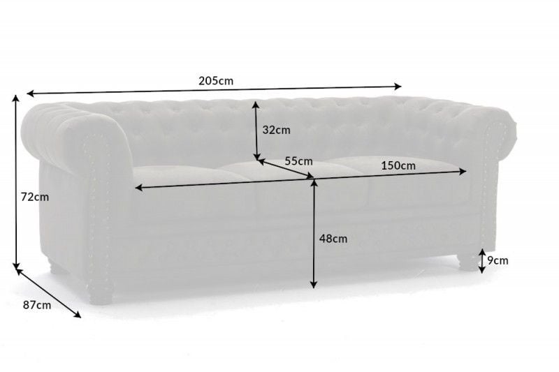 Canapé Chesterfield 3 places 205 cm vintage gris taupe 3 places avec surpiqûres boutons et âme à ressorts - 40517