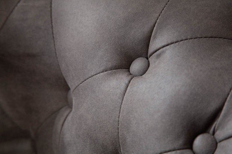Canapé Chesterfield 3 places 205 cm vintage gris taupe 3 places avec surpiqûres boutons et âme à ressorts - 40517