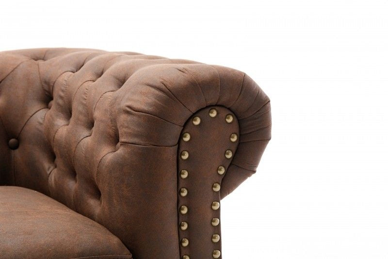 Canapé Chesterfield 3 places 200cm marron vintage 3 places avec surpiqûres boutons et âme à ressorts - 40652