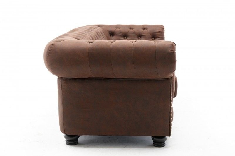 Canapé Chesterfield 3 places 200cm marron vintage 3 places avec surpiqûres boutons et âme à ressorts - 40652