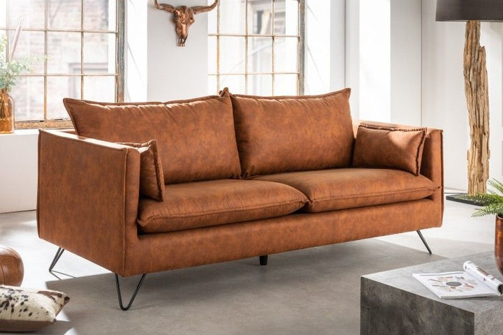 Canapé rétro 3 places ROCCO 194cm marron antique 3 places avec pieds en épingle - 40830
