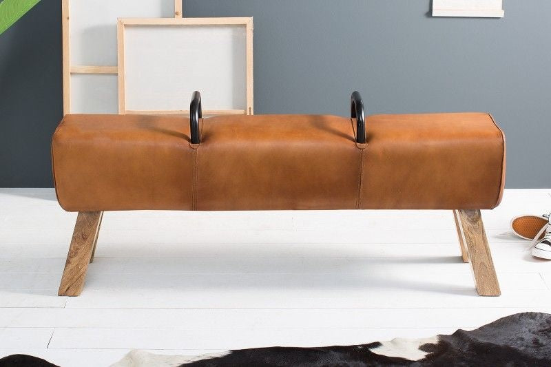 Canapé rétro TURNBOCK 134cm avec revêtement en cuir véritable canapé en bois de manguier - 38481